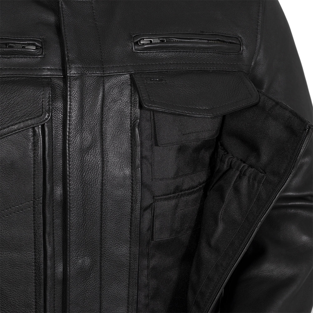 FIRST MANUFACTURING MENS RAIDER LEATHER JACKET - BLACK