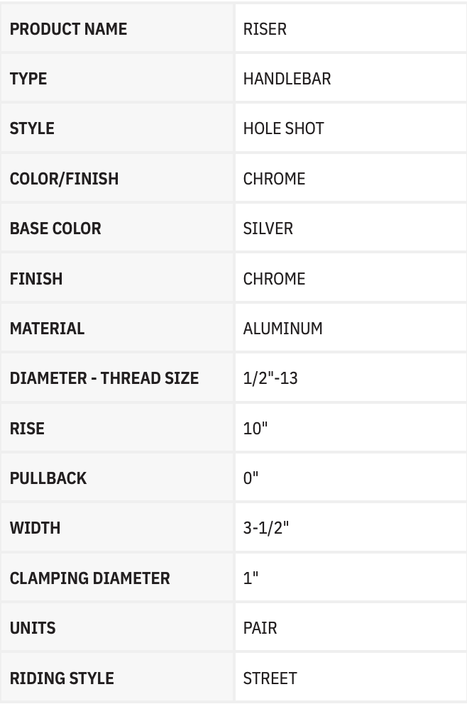 THRASHIN SUPPLY CO. Risers - Hole Shot - 10" - Chrome