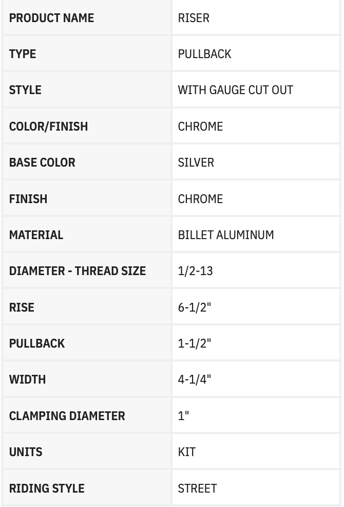 THRASHIN SUPPLY CO. Risers - Pull Back - 6-1/2" - Gauge Cutout - Chrome