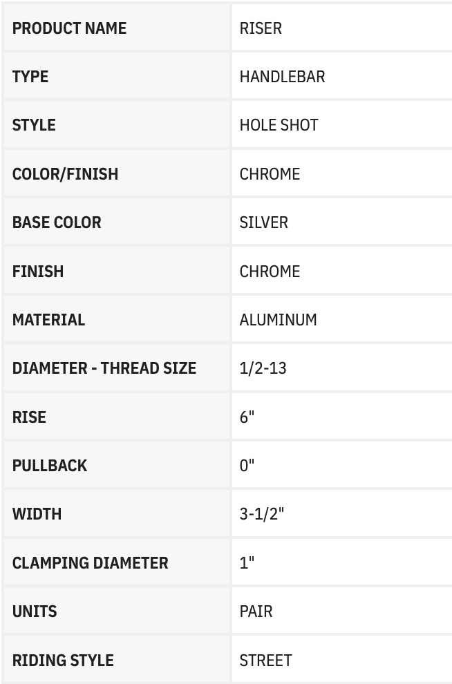 THRASHIN SUPPLY CO. Risers - Hole Shot - 6" - Chrome