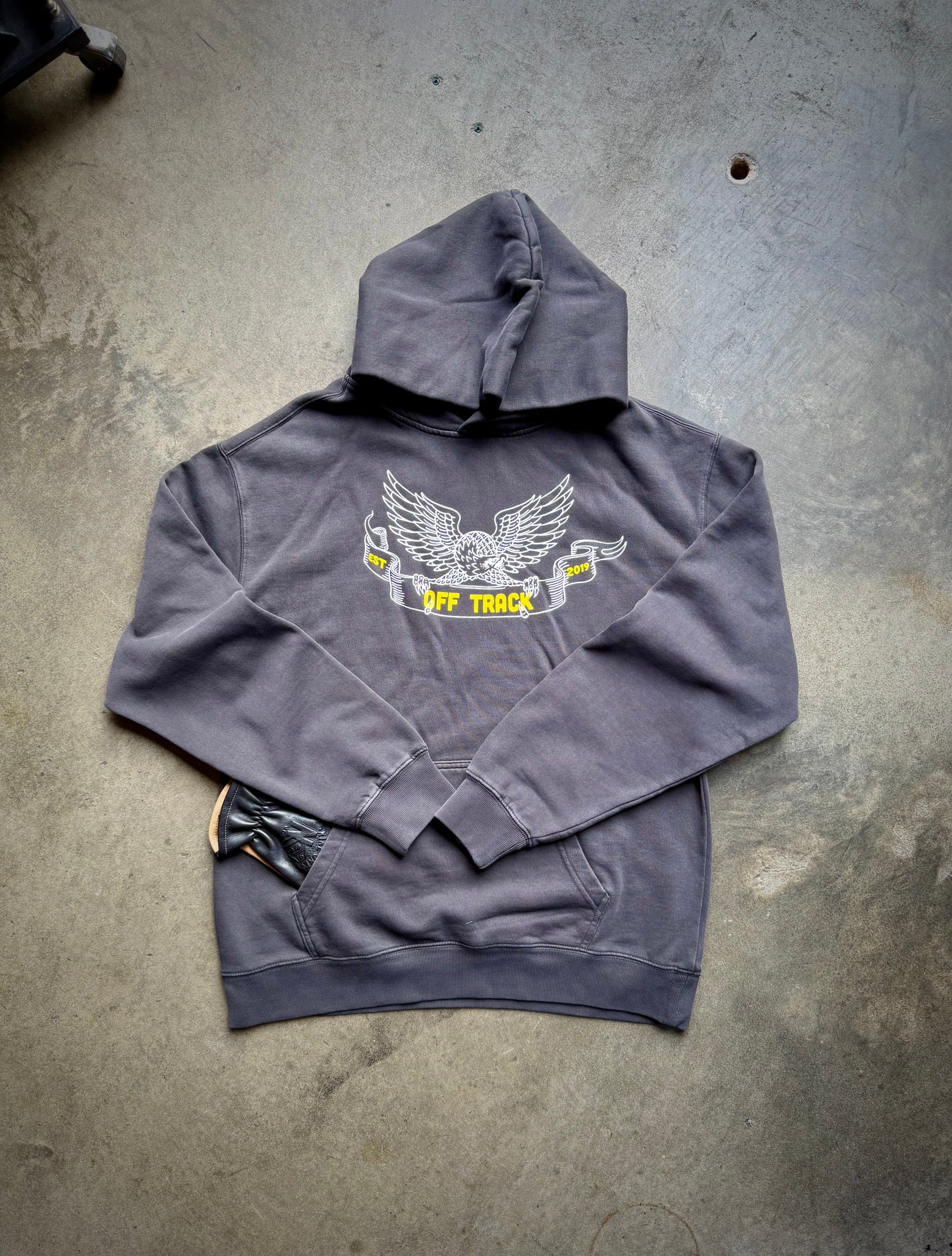 OFF TRACK SLICK EAGLE HOODIE - FADED BLACK