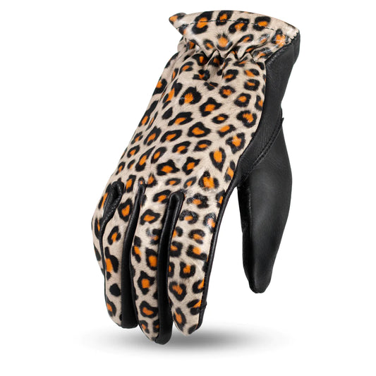 FIRST MANUFACTURING WOMENS ROPER LEATHER GLOVES - CHEETAH/BLACK