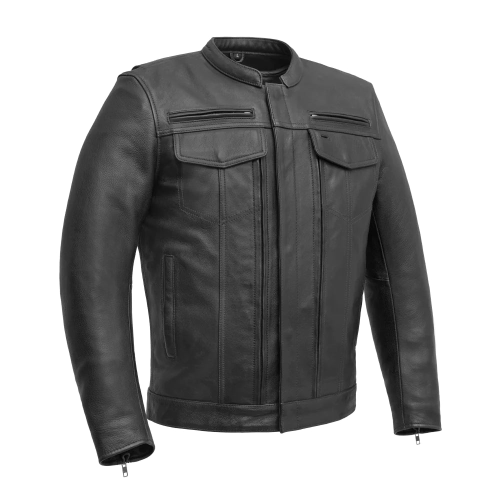 FIRST MANUFACTURING MENS RAIDER LEATHER JACKET - BLACK