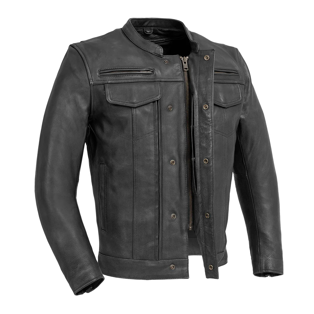 FIRST MANUFACTURING MENS RAIDER LEATHER JACKET - BLACK