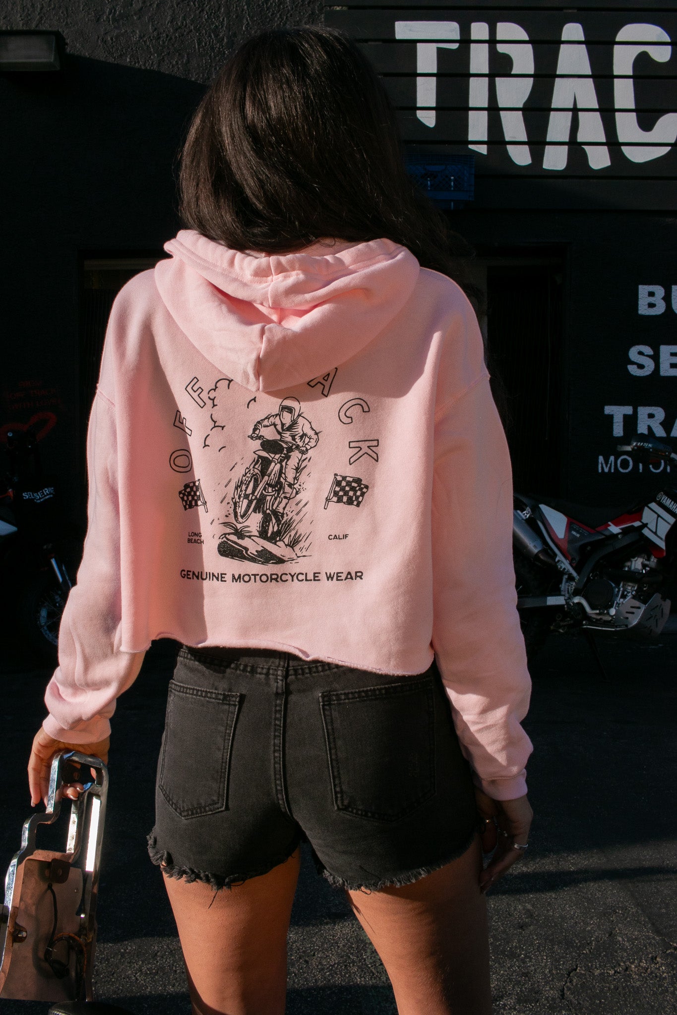 OFF TRACK WOMENS TRACKER CROPPED 50/50 HOODIE - Pink & Tan