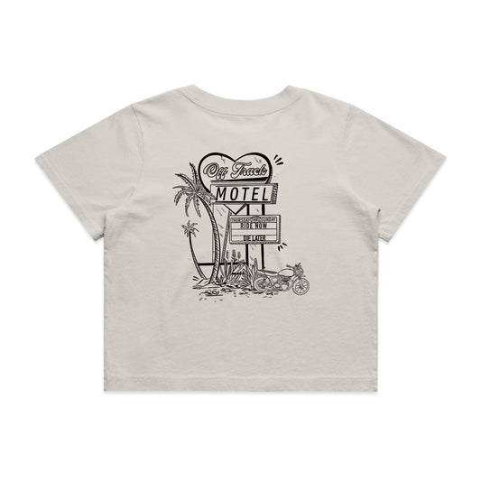 MOTEL CALIFORNIA Women's Faded Crop Tee - Bone