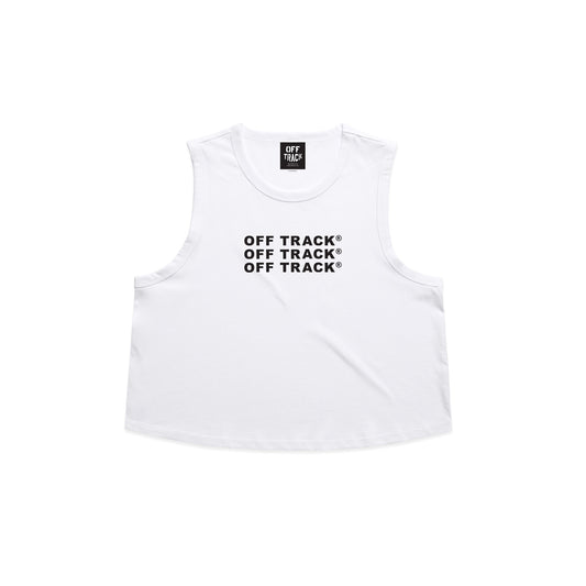 OFF TRACK 3 BLOCKS AWAY WOMEN'S CROP TANK - White/Blank