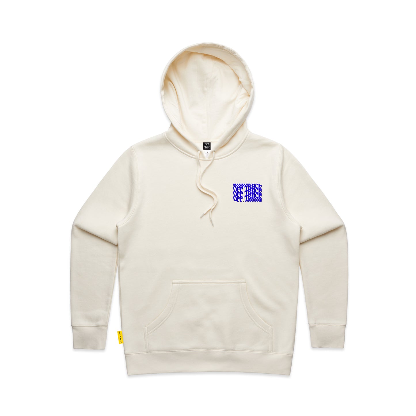 OFF TRACK CHECK WORLDWIDE WOMENS HEAVY WEIGHT HOODIE - ECRU/Dodger Blue