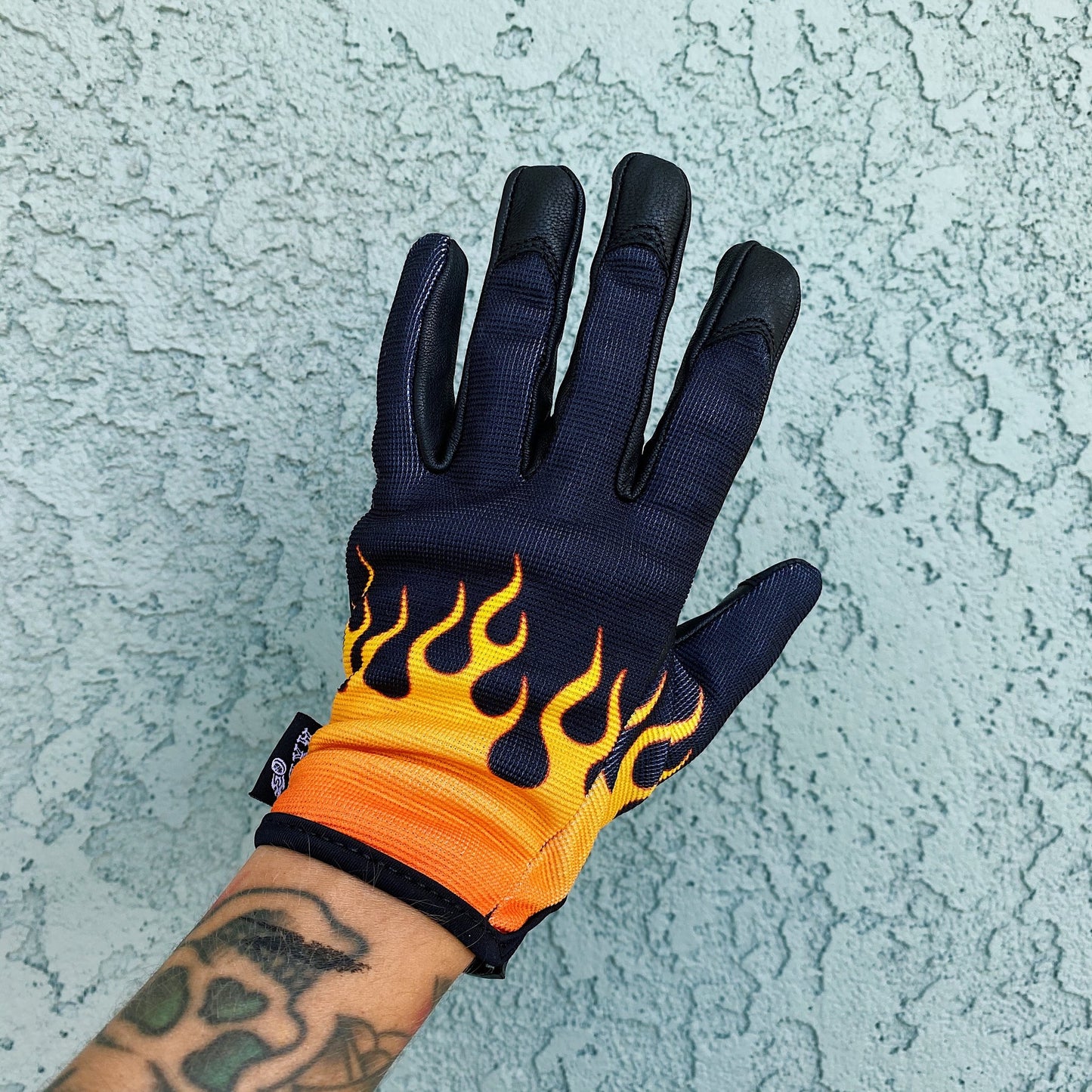 AXEL CO. Flamed Leather/Mesh Glove - Black/Orange/Yellow